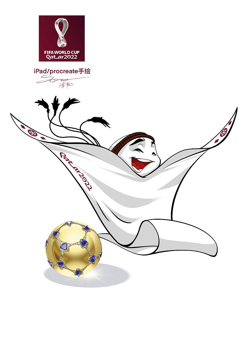 下滑15张卡塔尔世界杯吉祥物 手绘稿可临摹（图ZMzI1MTQxNTU2） - 单幅漫画 - 站酷设计师清松珠宝课堂原创素材 - 站酷ZCOOL