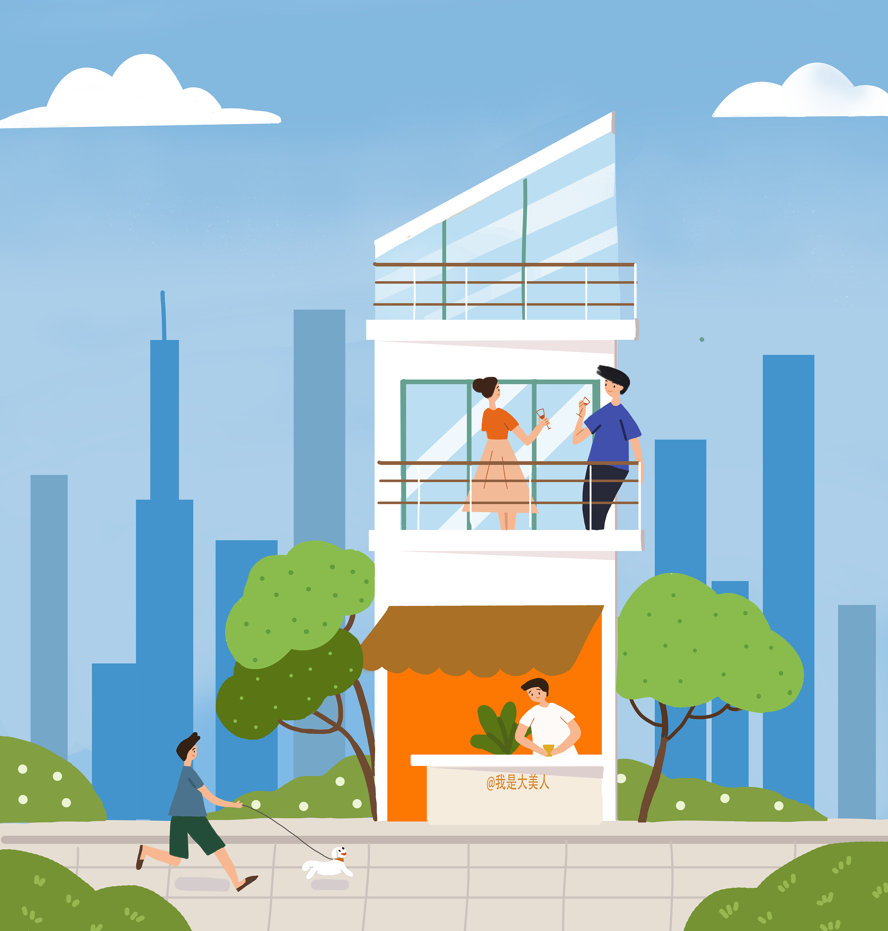 扁平风建筑场景|插画|商业插画|我是大美人插画 - 原创作品 - 站酷