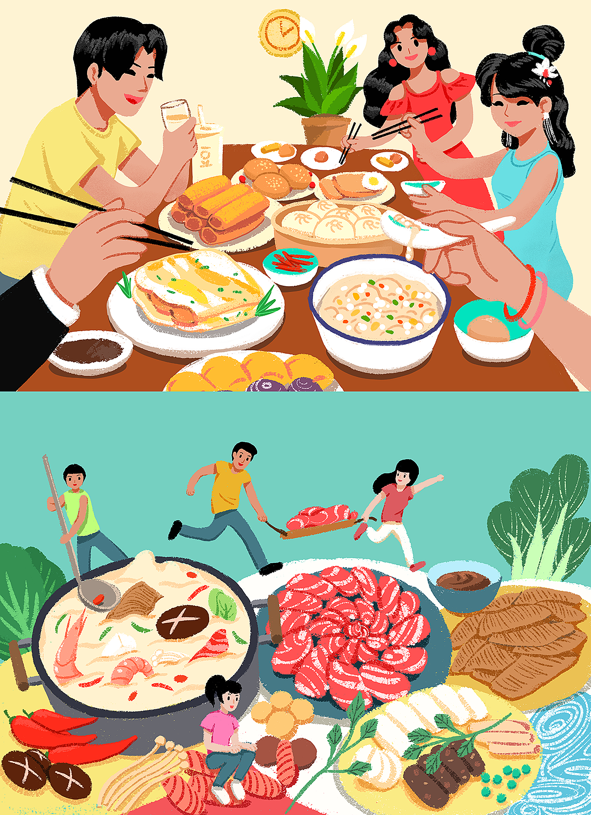 餐饮插画社区里早晚餐