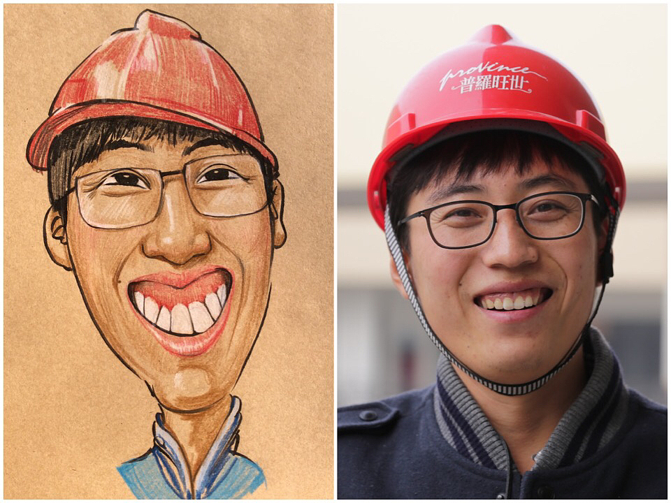 建筑工人彩铅肖像漫画