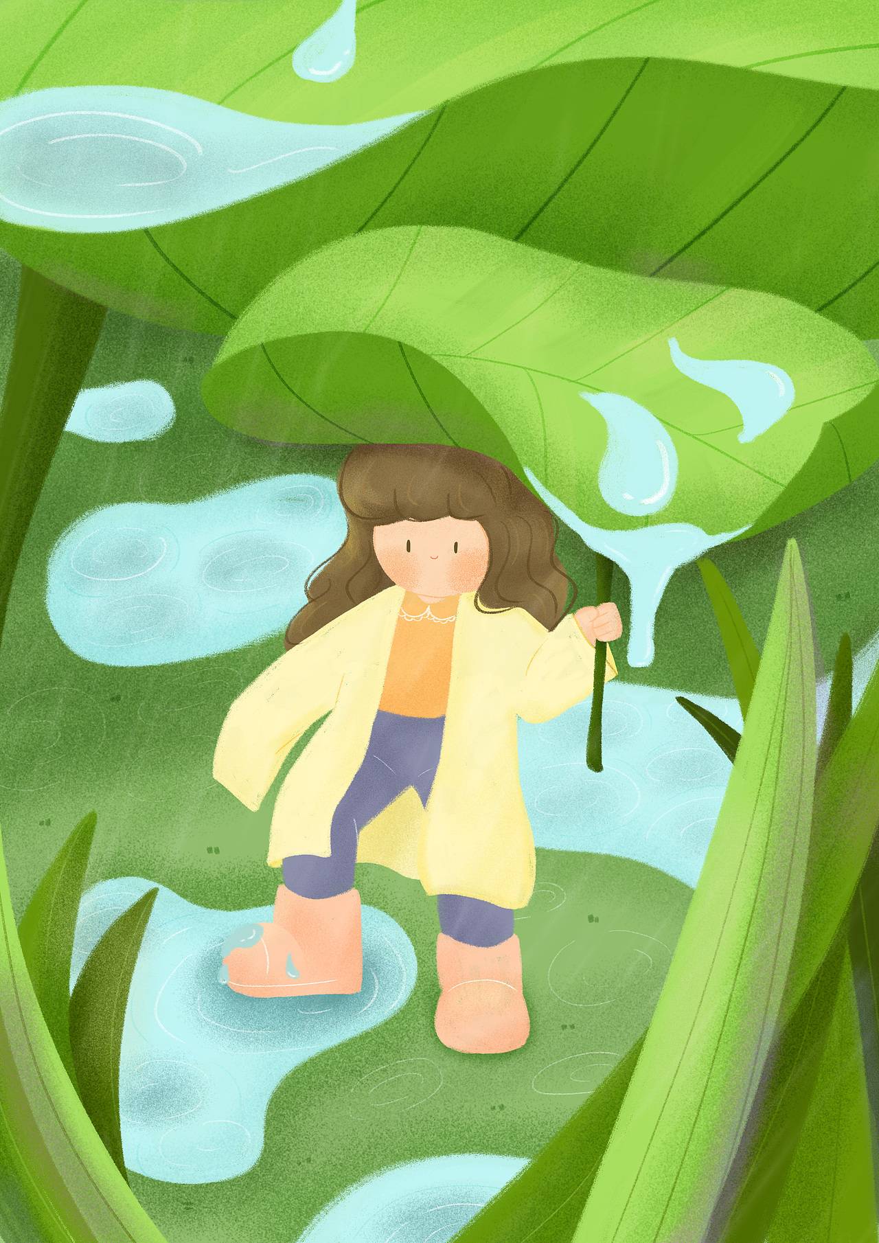 雨水噪点手绘风二十四节气宣传海报