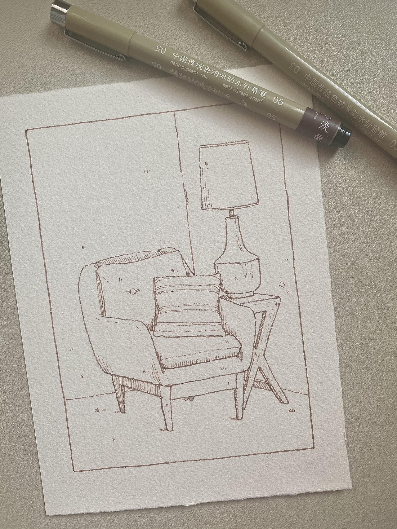 钢笔淡彩|最近的线稿