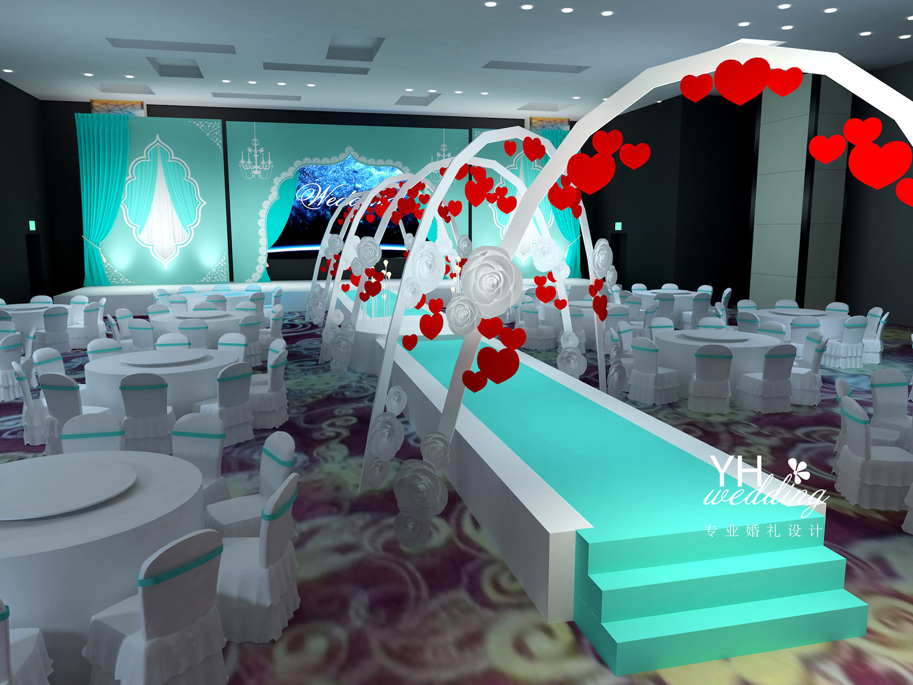 蒂芬妮蓝婚礼舞台3d效果图