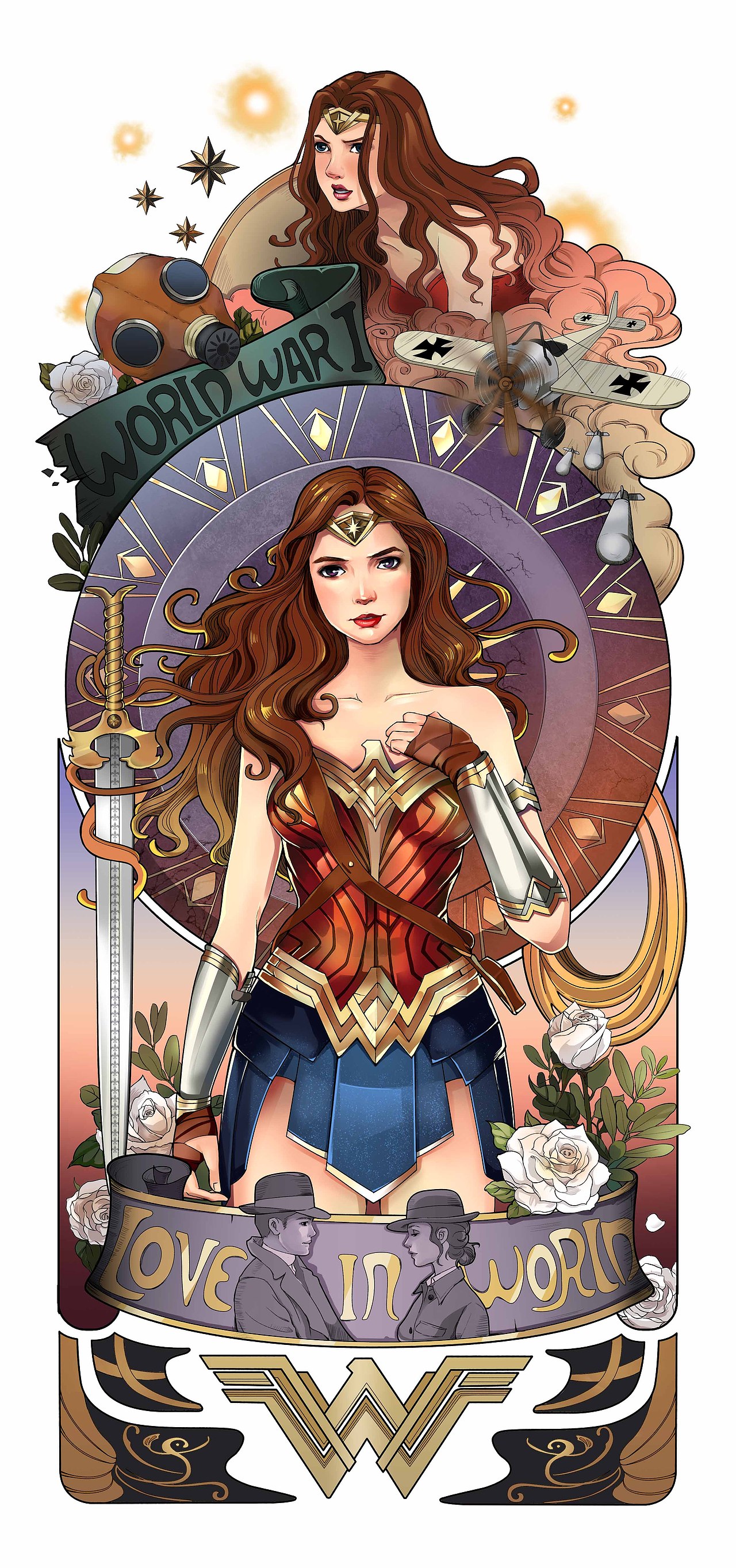 而画面上方有一战元素,和 神奇女侠战斗的剪影