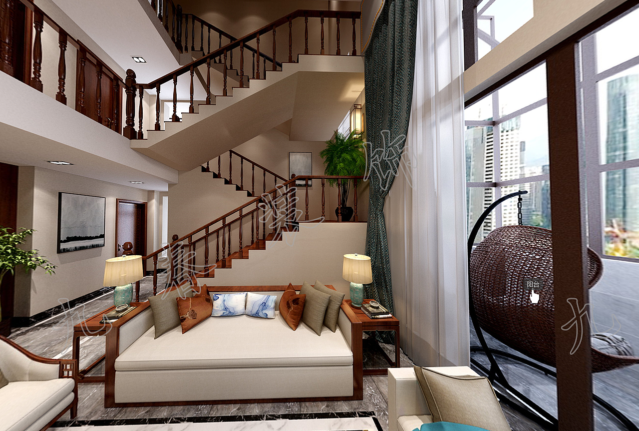 天鹅湖复式挑高别墅效果图（图ZMTY5MTc1MTA0） - 家装设计 - 站酷设计师九春装饰原创素材 - 站酷ZCOOL