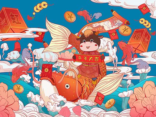 【作品欣赏】2021年牛年国潮风新年插画