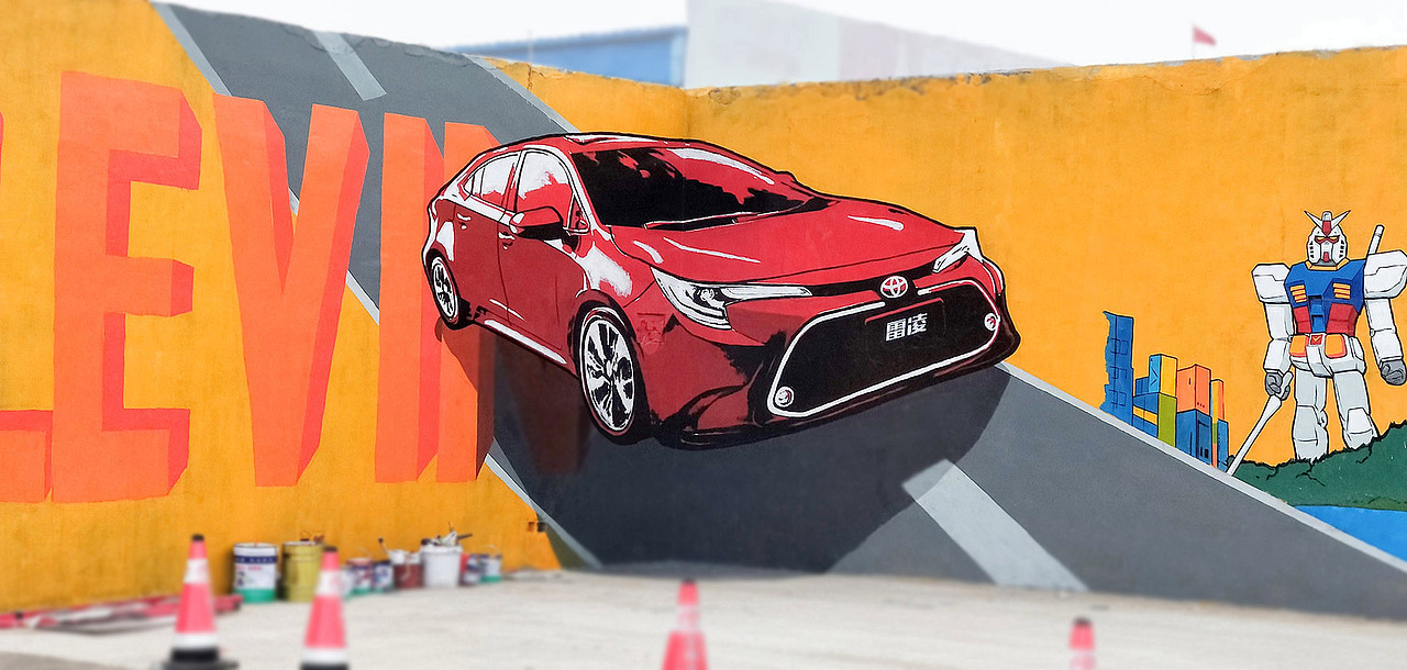 42m墙绘分享挑战巨幅3d车涂鸦