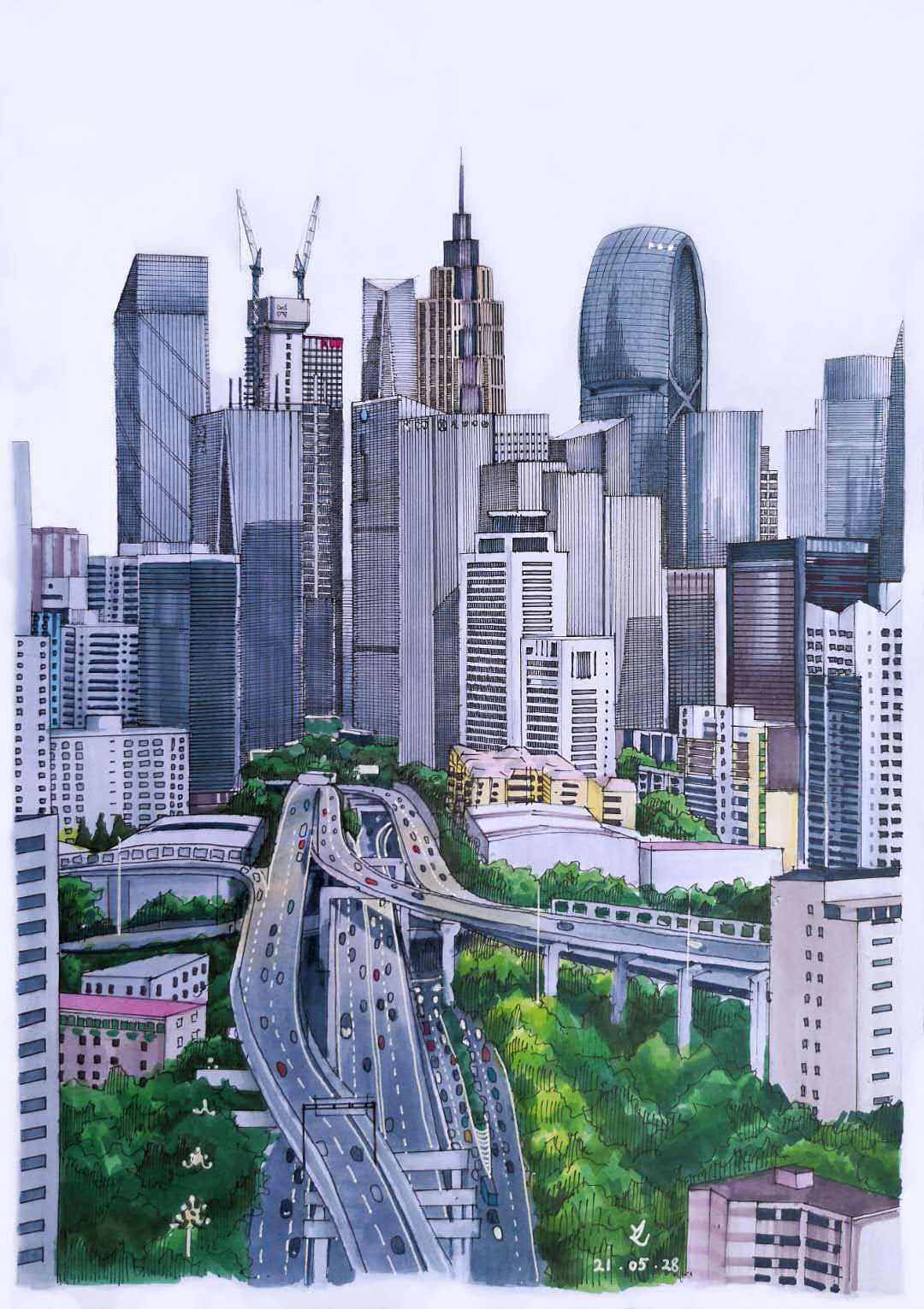 【写生】马克笔速写CBD场景（图ZMjU2NzY0ODY0） - 绘画 - 站酷设计师画亦心原创素材 - 站酷ZCOOL
