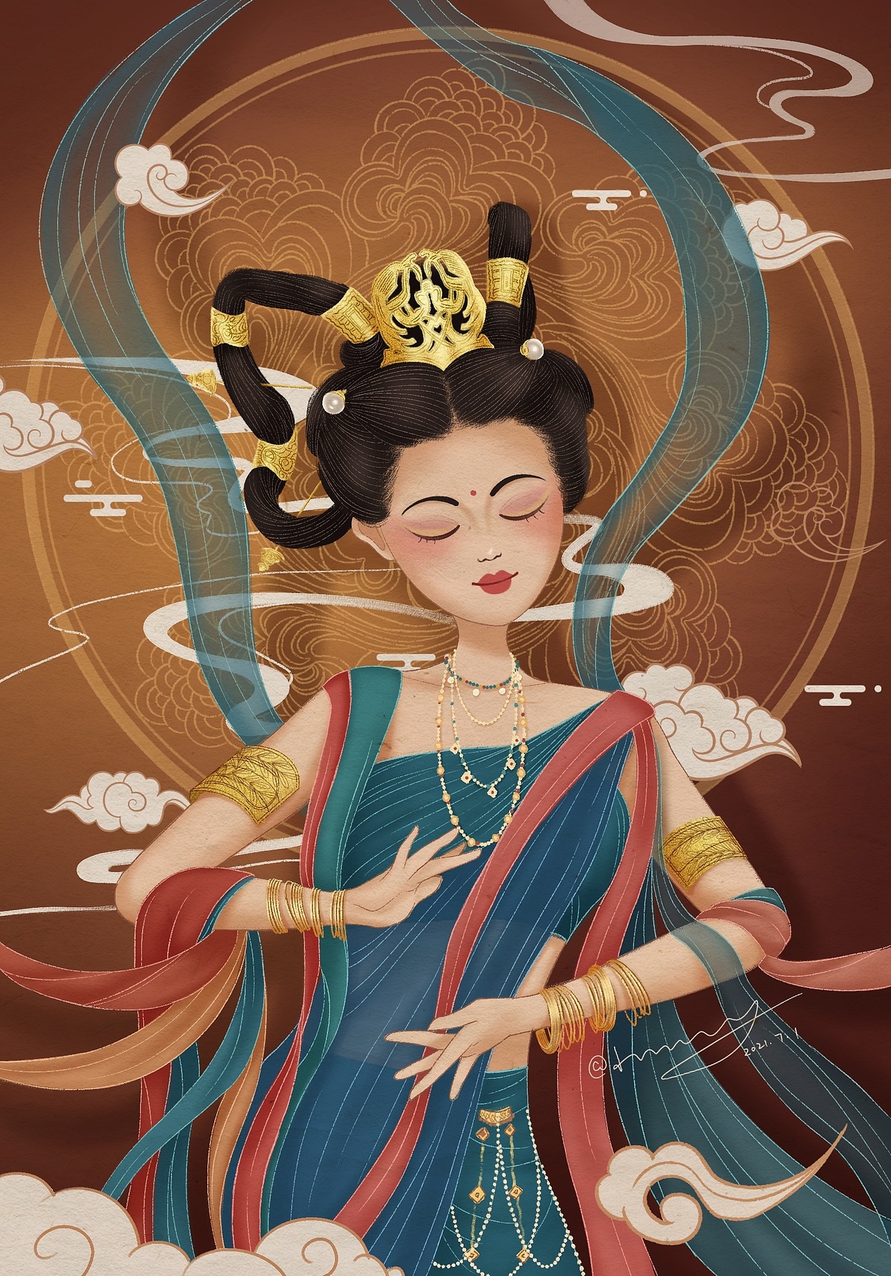 敦煌飞天插画（图ZMjYyNDExNTA4） - 创作习作 - 站酷设计师小米米子原创素材 - 站酷ZCOOL