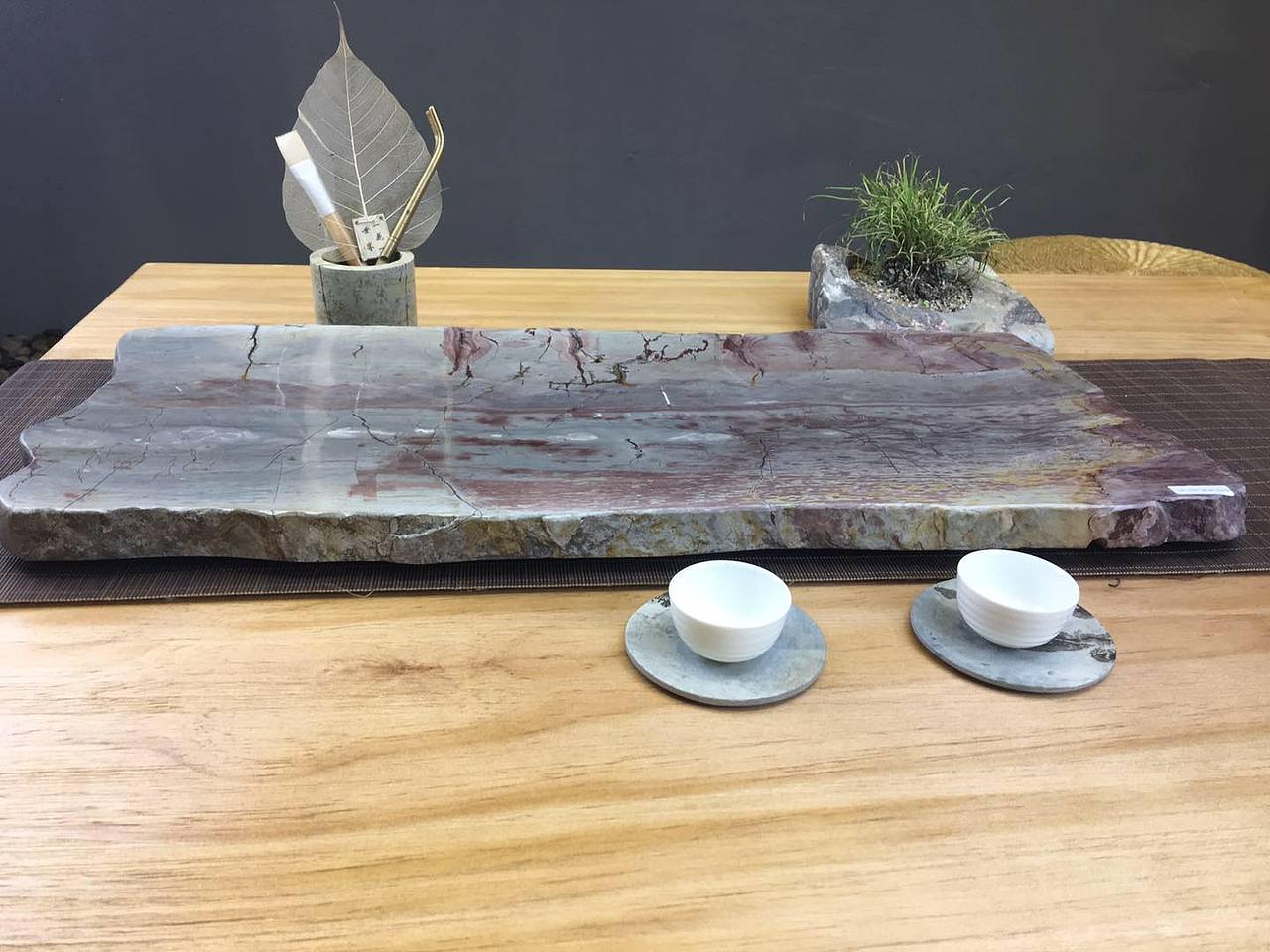 国画石茶盘晚霞江津