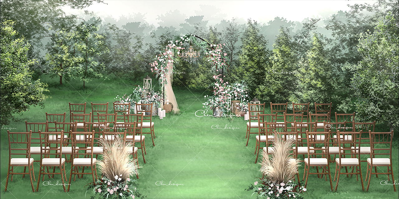 草坪婚礼手绘图（图ZMTUyNzQwOTIw） - 舞台美术 - 站酷设计师穆夕原创素材 - 站酷ZCOOL