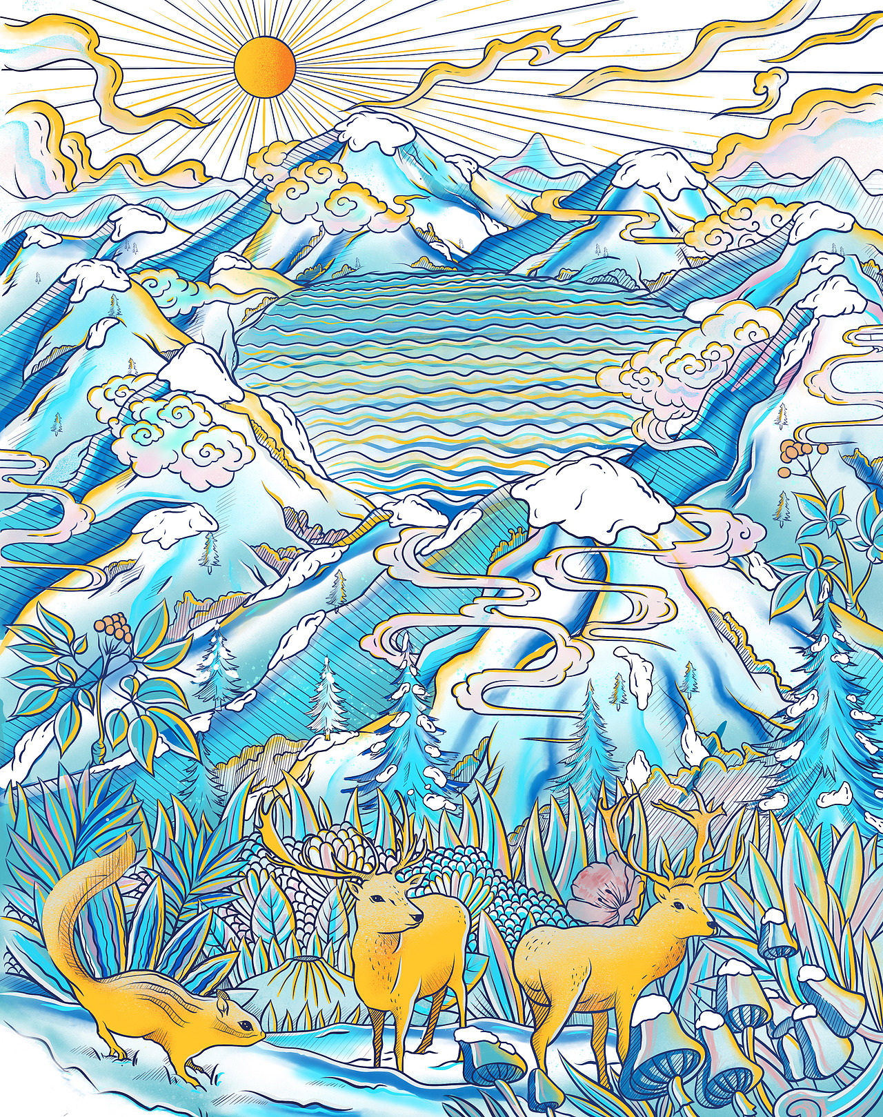 长白山 插画