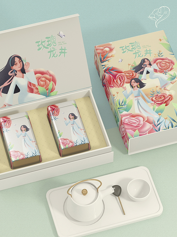 玫瑰龙井-扁平风包装插画（图ZMzE1MzkwNzA0） - 创作习作 - 站酷设计师苹了个小果原创素材 - 站酷ZCOOL