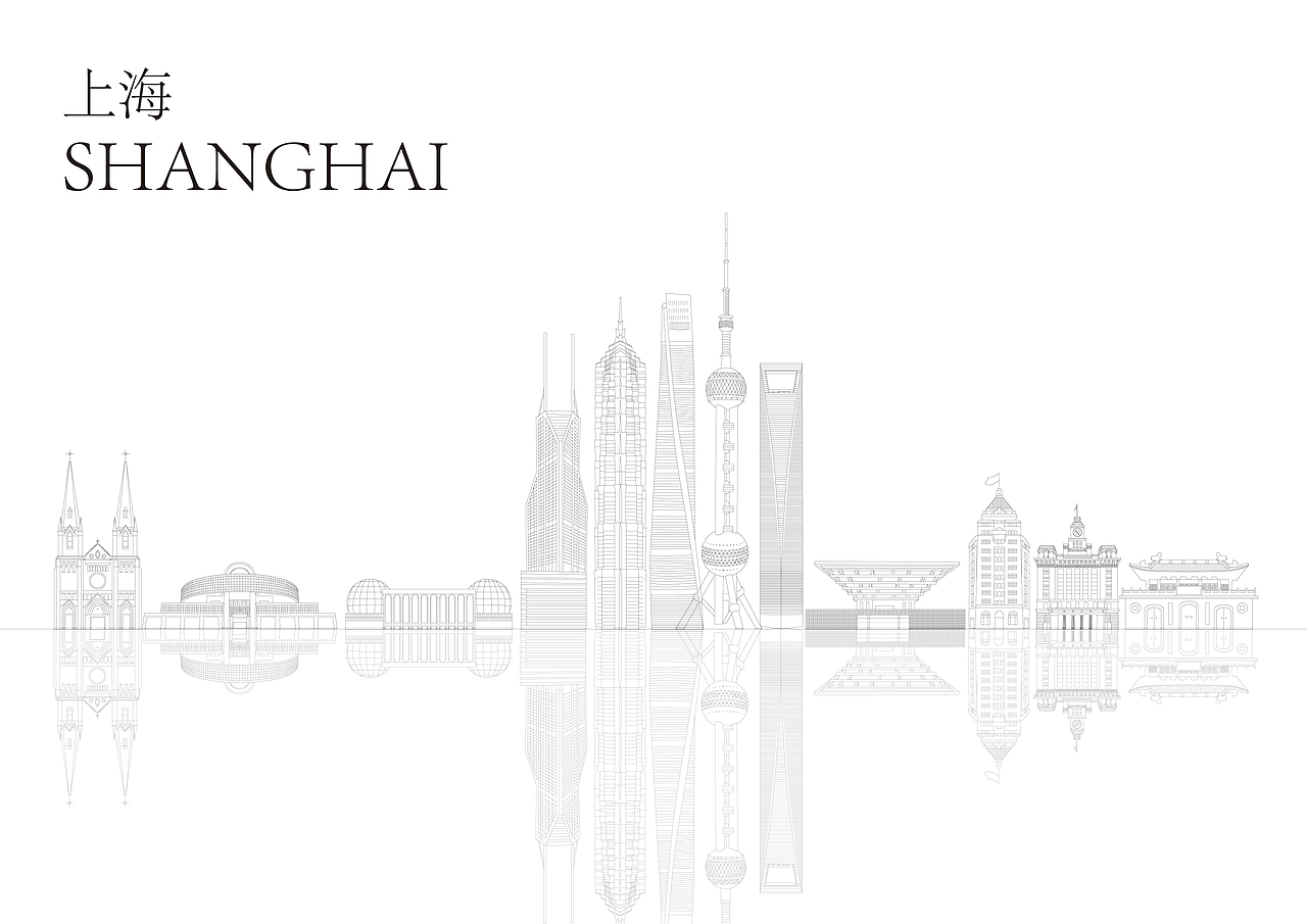 上海地标建筑线稿 矢量文件