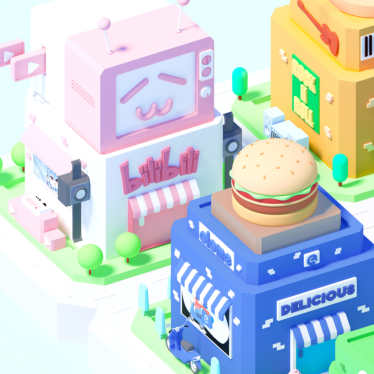 APP应用小镇 | APPS TOWN OF CHINA C4D建模（图ZMTk0NTg5MDIw） - 场景 - 站酷设计师楚阳记得保存原创素材 - 站酷ZCOOL