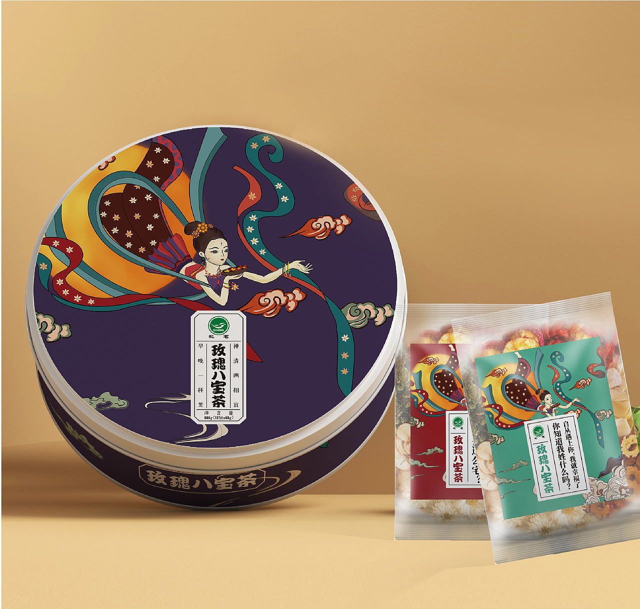 敦煌手绘风格八宝茶包装设计