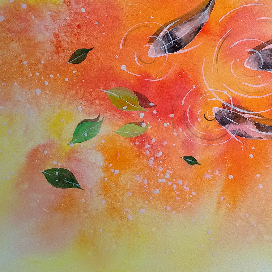 《锦鲤之夏》原创水彩作品