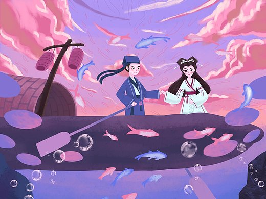 白蛇许仙插画-创作习作178022年前机械小镇游历记插画-概念设定34002