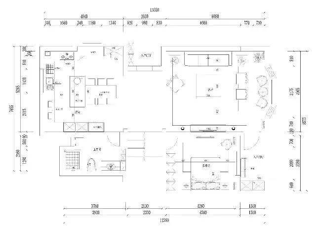 天伦庄园350平北欧混搭风格别墅装修效果图---平面布局图