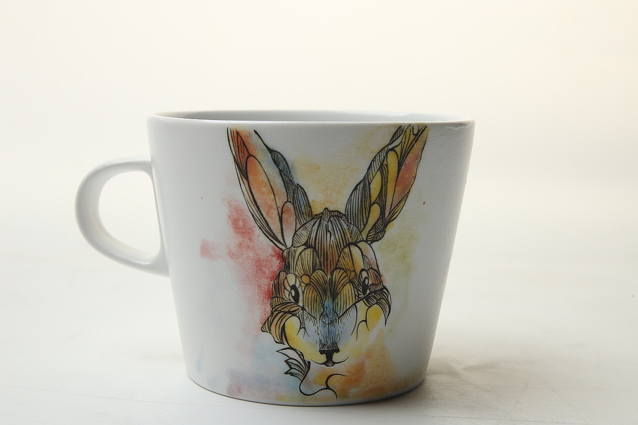 水彩手绘陶瓷杯高温釉下