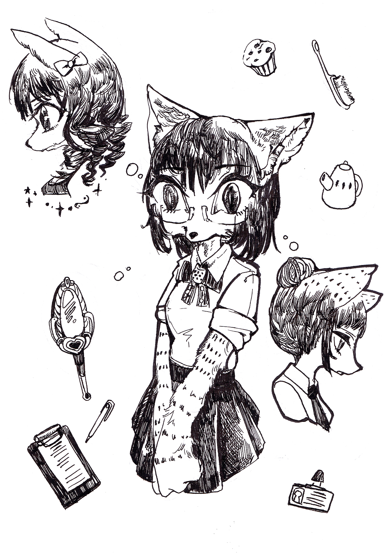 原创黑白儿童贴纸插画动物拟人