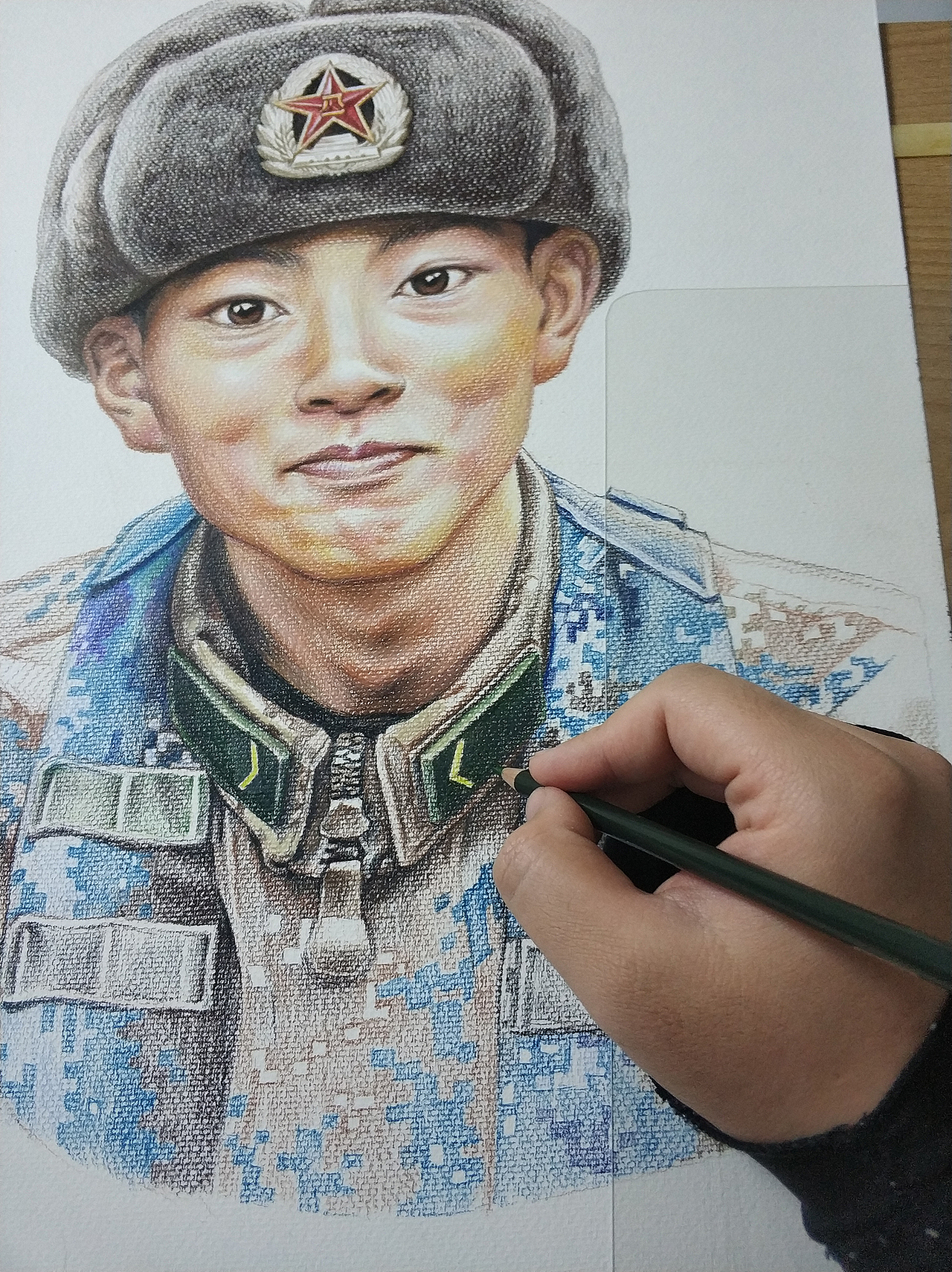 清澈的爱只为中国为英雄陈祥榕画一幅彩铅肖像