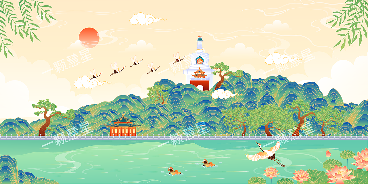 北京北海公园矢量插画