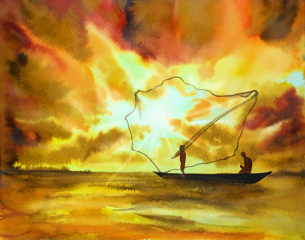 光影氤氲,水雾弥漫--水彩