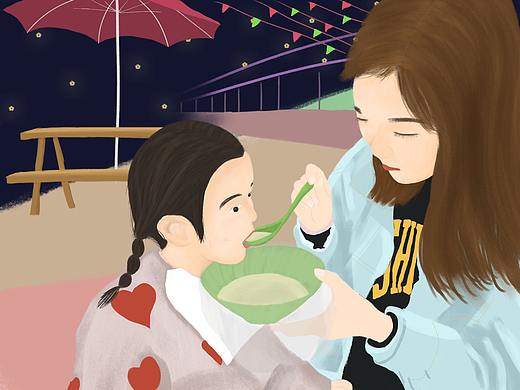 带着孩子吃夜宵