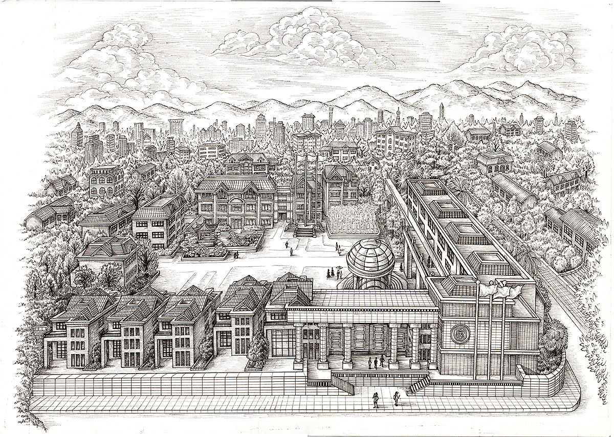 《中国华信大院图》手绘作品