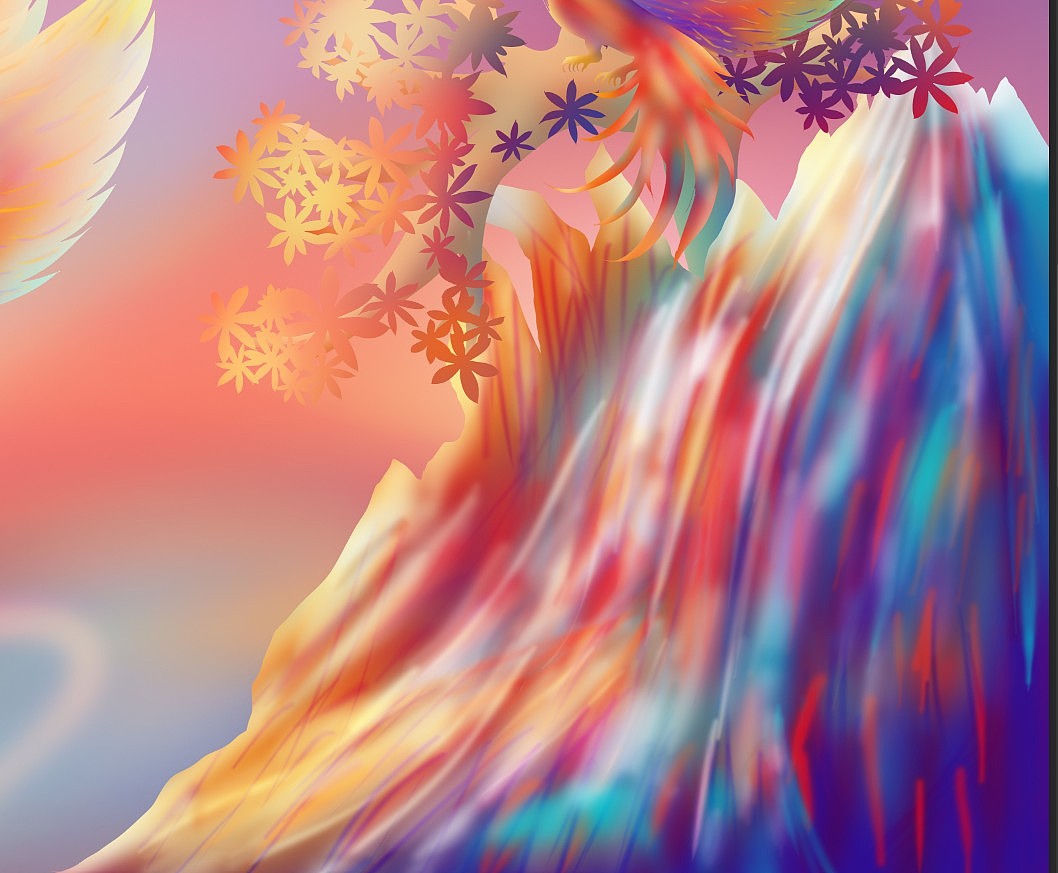 原创幻彩插画人面凤凰鸟