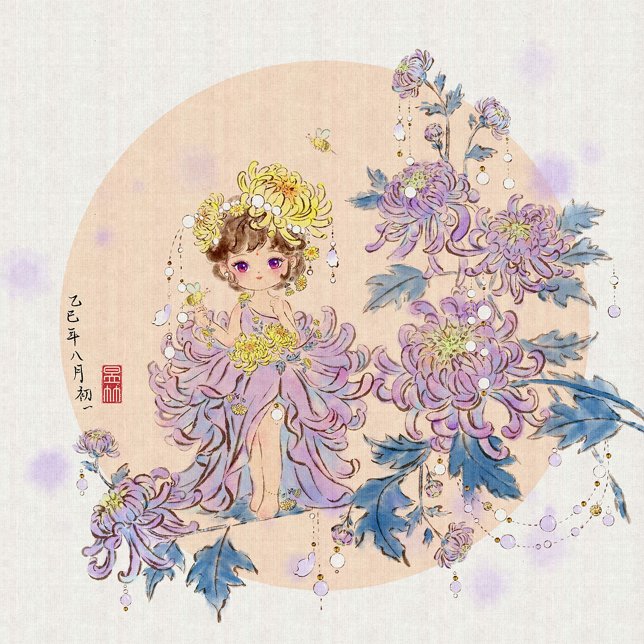 十二花神半合集:菊花、桂花、芙蓉花、桃花、荷花鸢尾