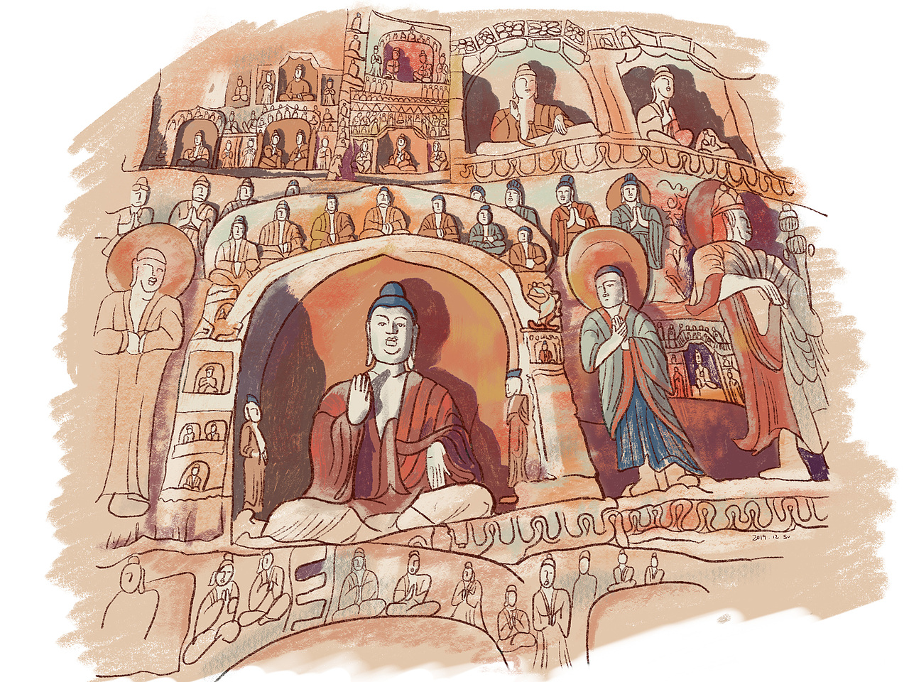 大同旅行游记插画系列