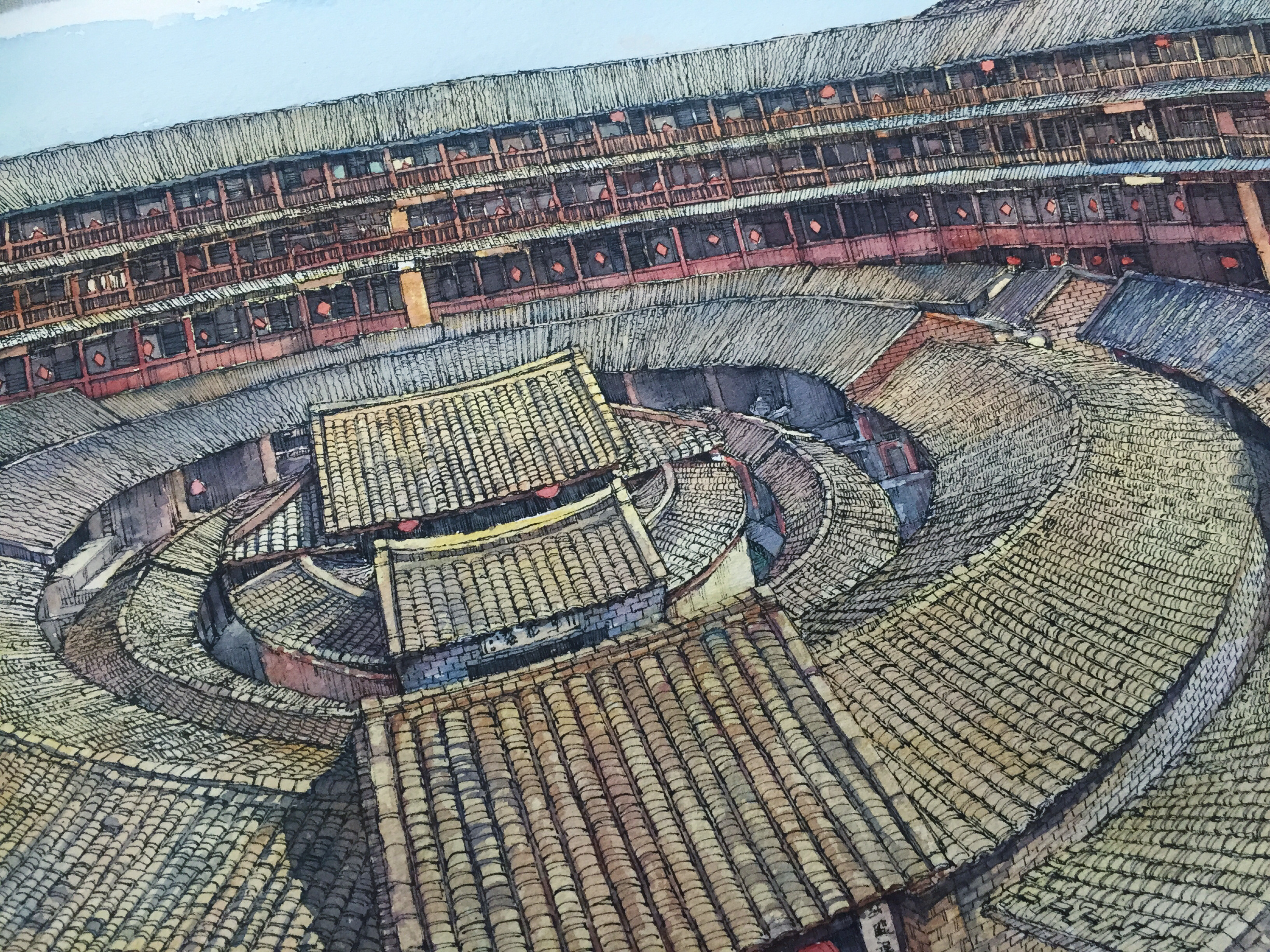 手绘大鱼海棠场景 土楼