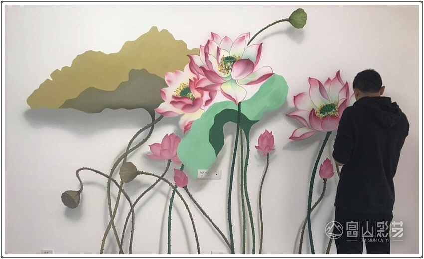 电视背景墙彩绘荷花（图ZMTU1MjU2NTI0） - 新锐潮流插画 - 站酷设计师富山彩艺原创素材 - 站酷ZCOOL