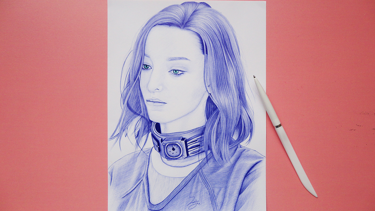 圆珠笔手绘《天赋异禀》emmadumont艾玛·杜蒙|纯艺术|绘画|陈晓jin