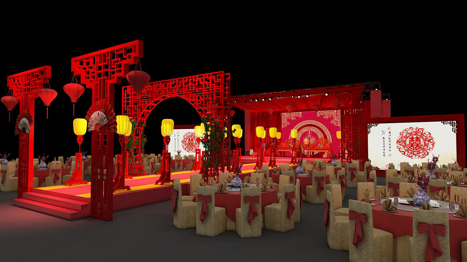 红色中式婚礼效果图|插画|概念设定|拾壹婚礼手绘 - 原创作品 - 站酷 (ZCOOL)