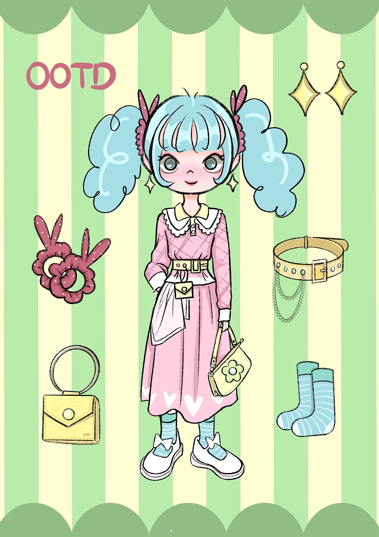 可爱少女时尚手绘换装贴纸