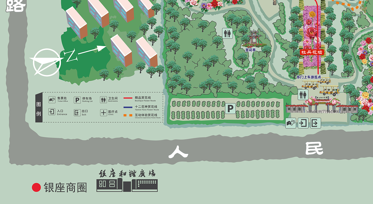 曹州牡丹园手绘地图