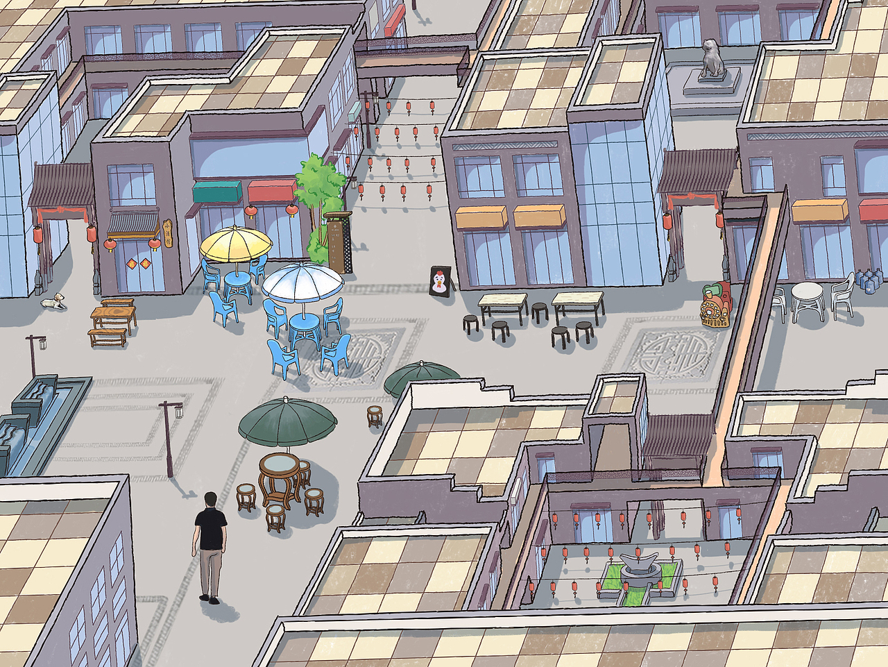 手绘地图-商街（图ZMjYxNDY4MDg0） - 商业插画 - 站酷设计师zcl小鱼干原创素材 - 站酷ZCOOL