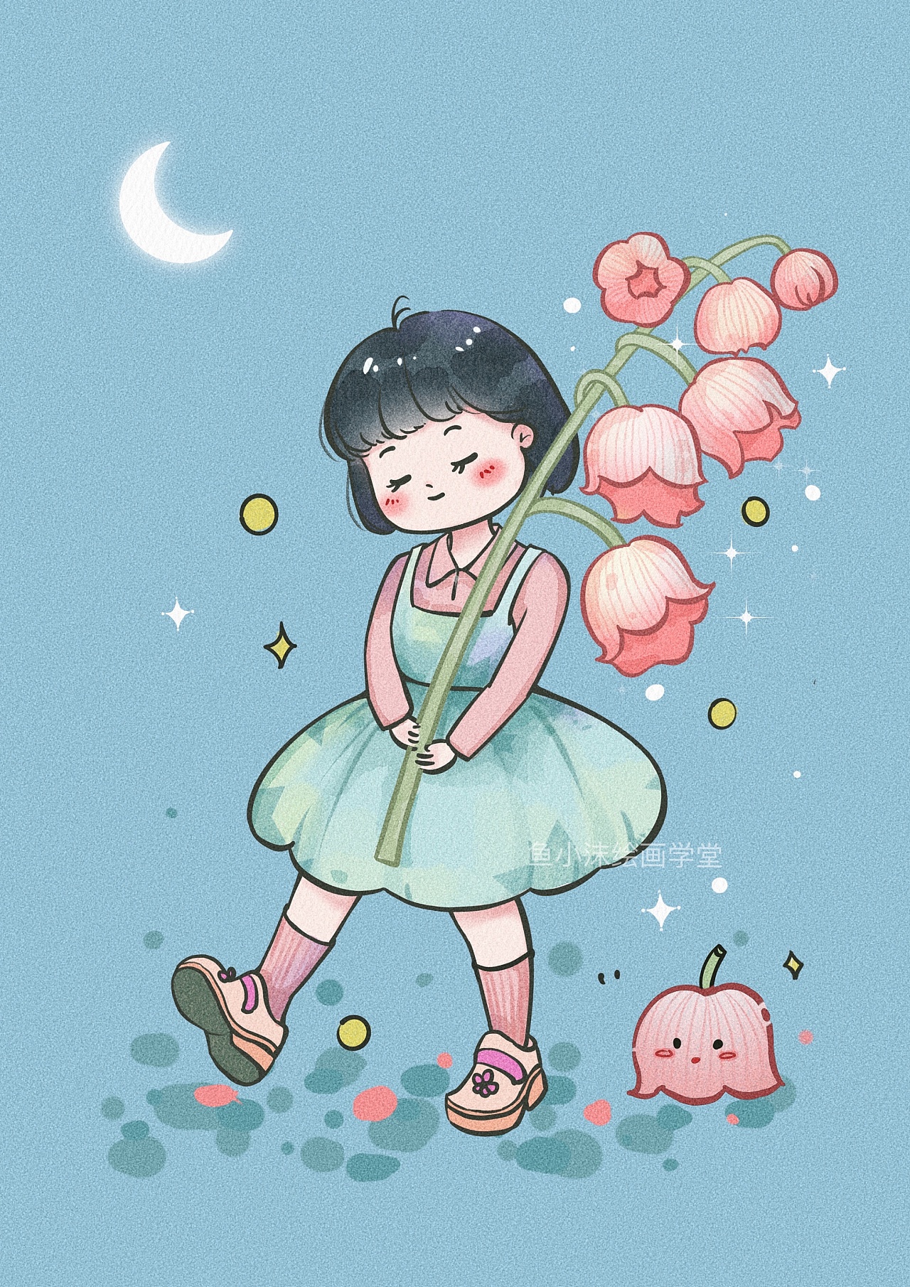 萌萌小人与花系列|插画|商业插画|鱼小沫水彩 - 原创作品 - 站酷
