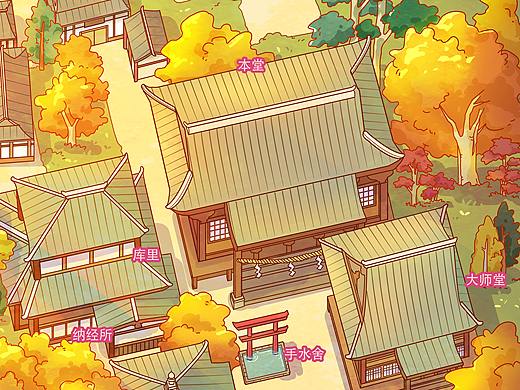 日本寺庙手绘地图 旅游导览地图