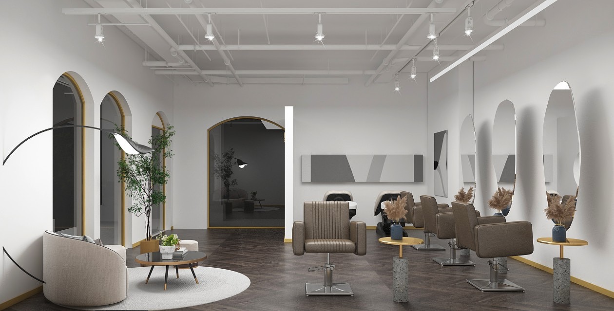 轻奢理发店风格效果图