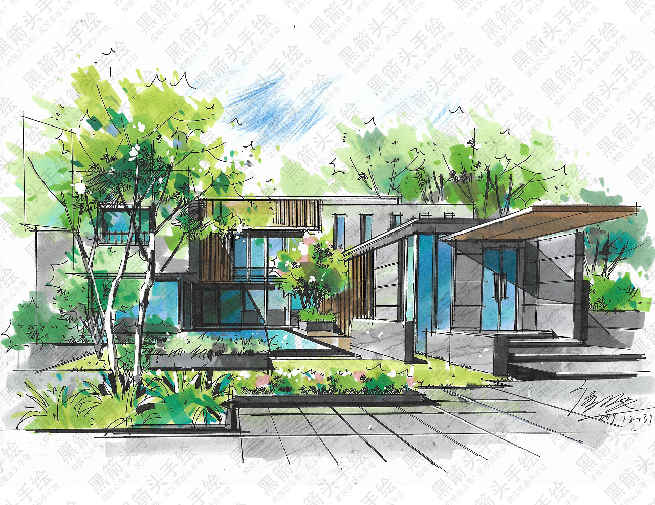 武汉黑箭头手绘·环境艺术设计考研优秀手绘作品分享