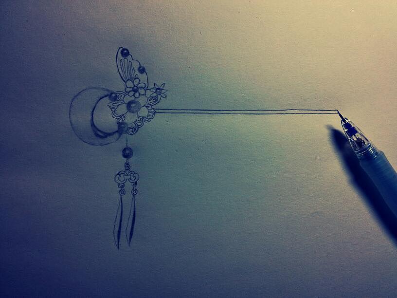 簪子素描《橙黄菊绿时》,改天把簪子成品贴上来