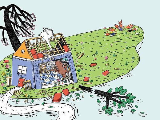 《河马的故事》版画风格插画