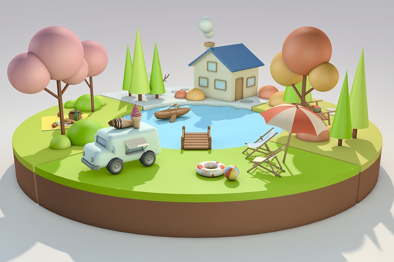 四季小镇 C4D LowPoly 插画（图ZMTkwNTk1MTA0） - 创作习作 - 站酷设计师DearDoDo原创素材 - 站酷ZCOOL