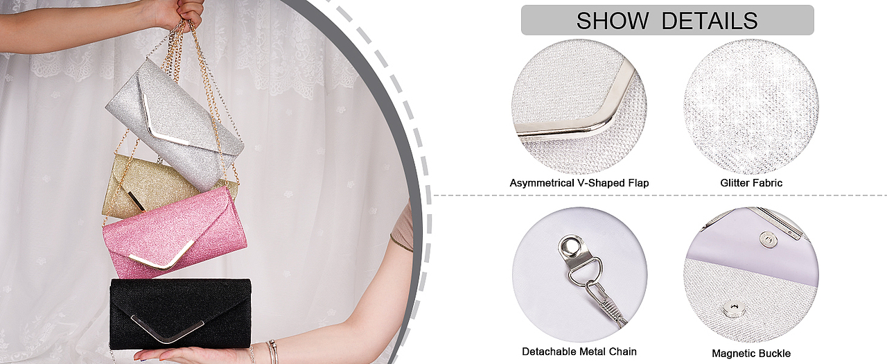 斜口晚宴包黑色,粉色,金色