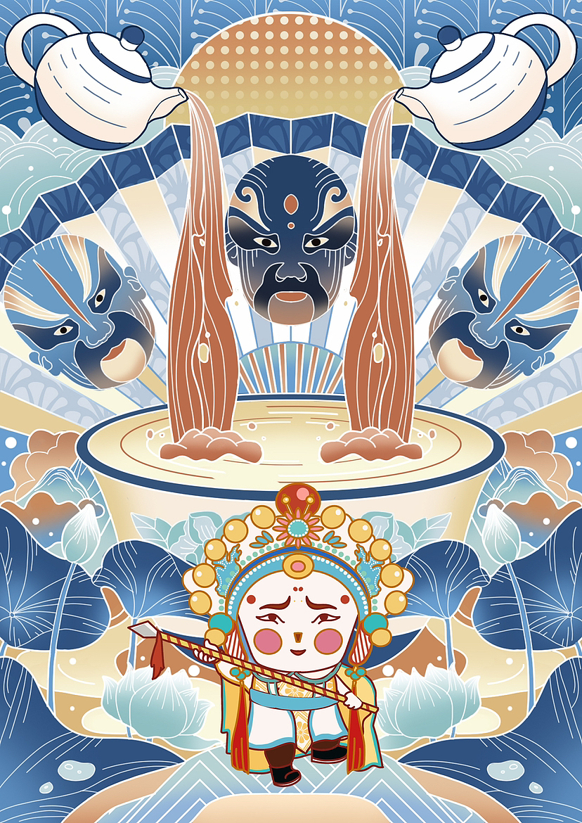 传统川剧插画设计（图ZMzM2OTMwNTg0） - 艺术插画 - 站酷设计师兰林笑笑夕原创素材 - 站酷ZCOOL