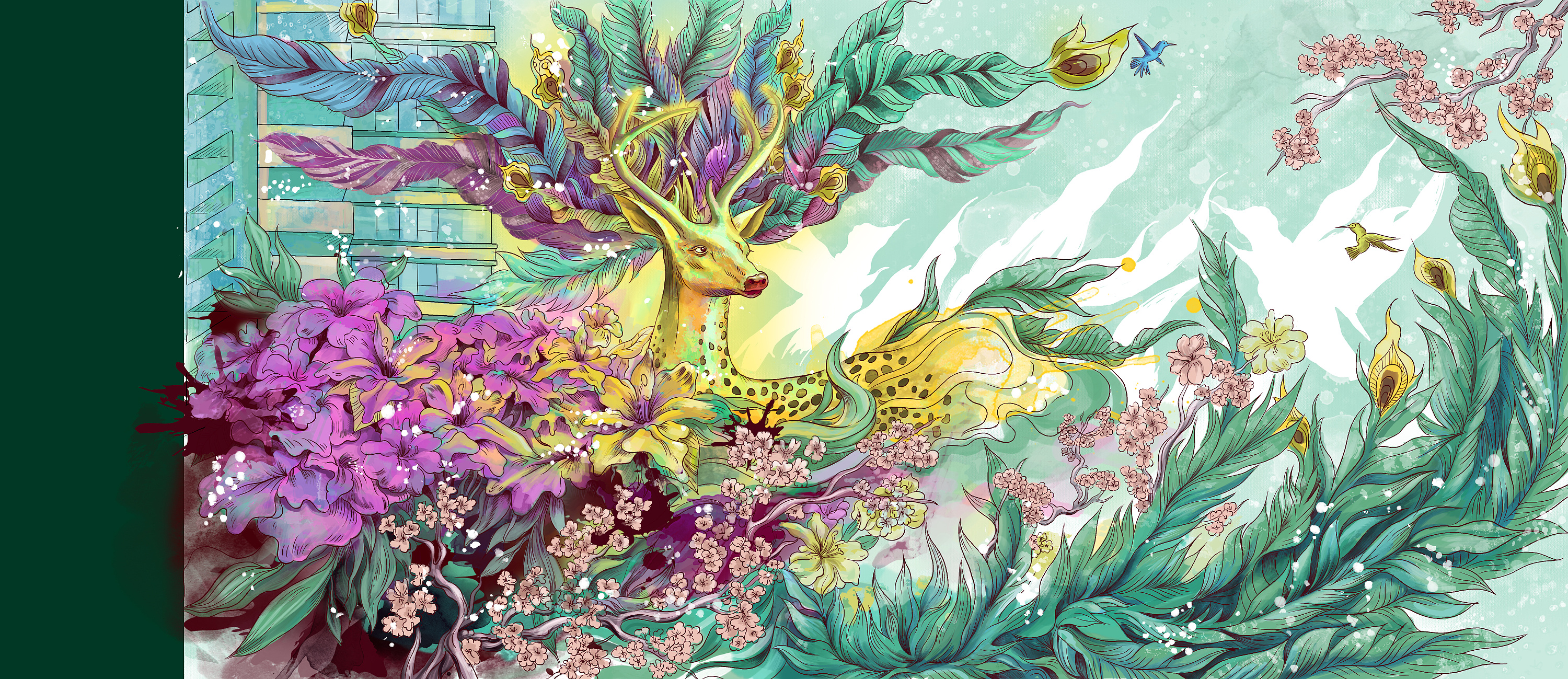 一组(鹿,鹰,马,孔雀,麒麟,天鹅)上海"莘庄站"项目商业插画